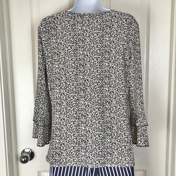 Karl Lagerfeld Leo Leopard Print Ruffle Sleeve Top Size Small - Picture 2 of 7